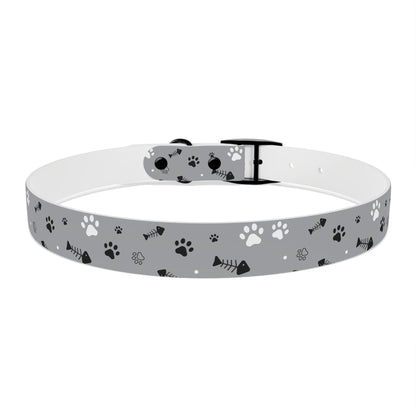 Grey Paw Print Dog Collar — Cute Bone & Paw Design, Durable Adjustable Pet Collar