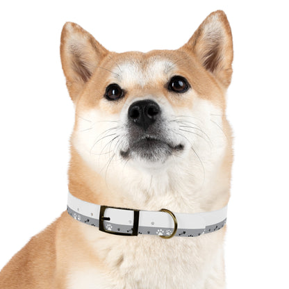 Grey Paw Print Dog Collar — Cute Bone & Paw Design, Durable Adjustable Pet Collar