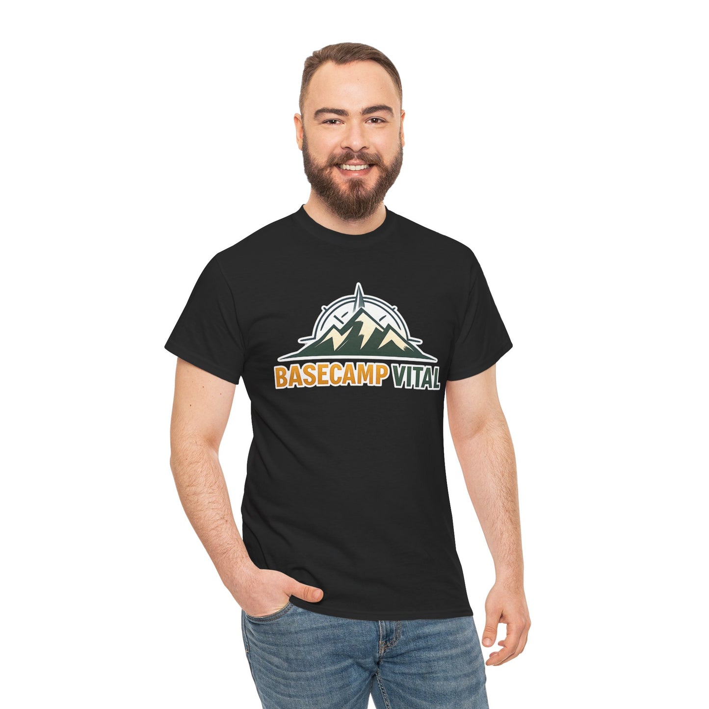 Base Camp Vital Mountain Compass Crewneck T-Shirt | Outdoor Hiking Graphic Tee | Midweight Cotton Trail Shirt (free shipping)