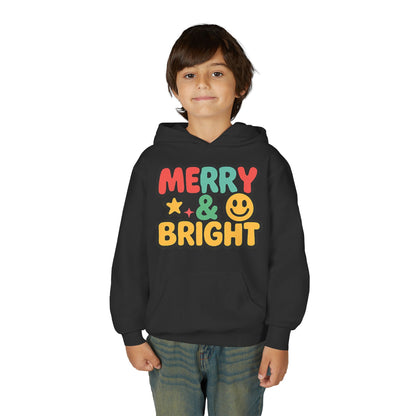 Youth Hoodie — 'Merry & Bright' Colorful Holiday Kids Sweatshirt