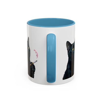 Happy and Dazzling smoking cat Cat Accent Coffee Mug — Cute Black Cat Coffee Cup (11/15oz) (free shipping)