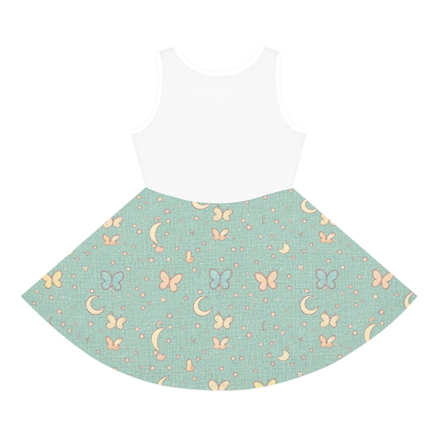 Girls' Moon & Butterfly Sundress — Aqua Patterned Sleeveless Dress