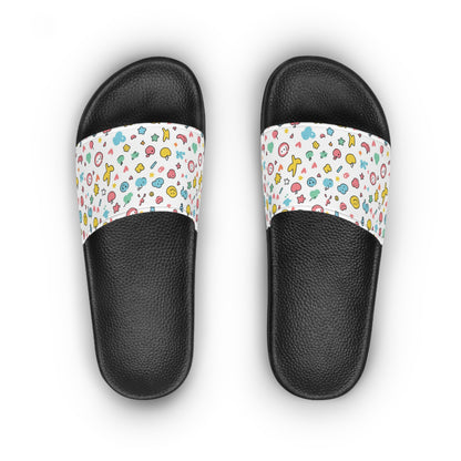 Women's Slide Sandals Playful Doodled Icons / Whimsical Objects