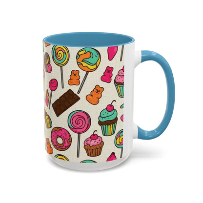 Sweet Treats Coffee Mug — Colorful Candy & Dessert Pattern Accent Mug (11/15oz)