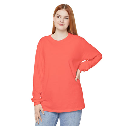 Women’s bright salmon color Garment-Dyed Long Sleeve T-Shirt - Soft Coral Casual Wear