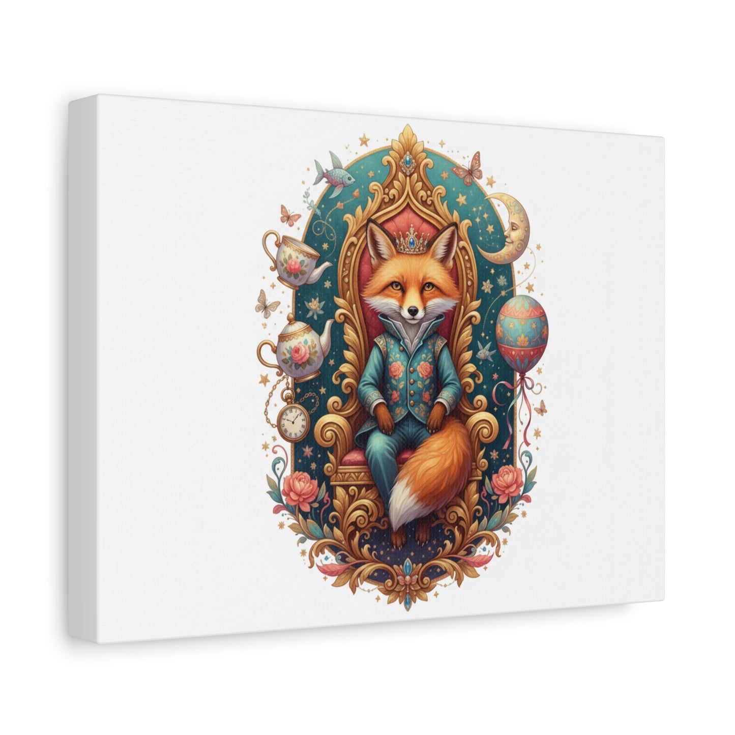 Regal Fox Throne Canvas Print — Whimsical Animal Wall Art (free shipping)