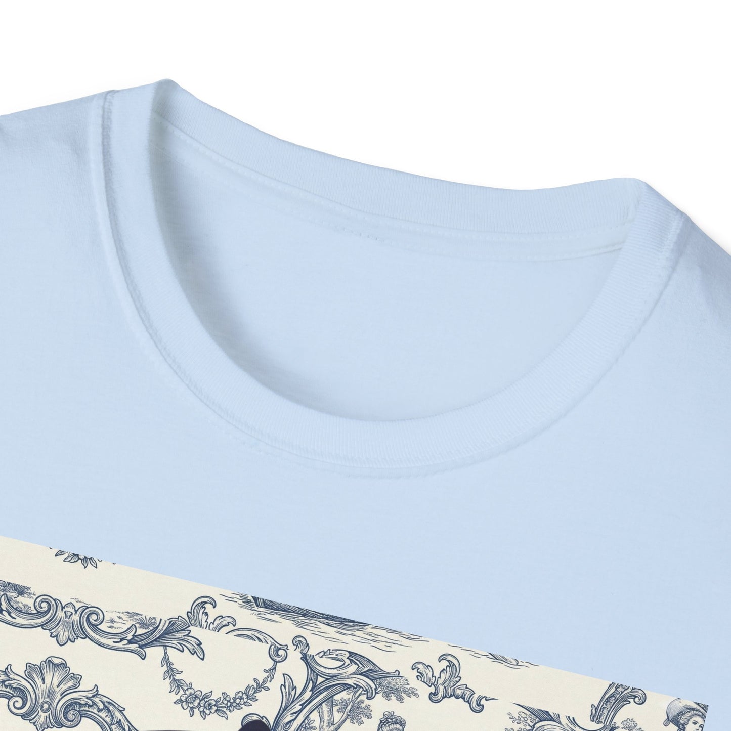 Glitch retro cracked porcelain doll face- Rococo Smartphone Toile - T-Shirt — Retro Mythology Art Tee