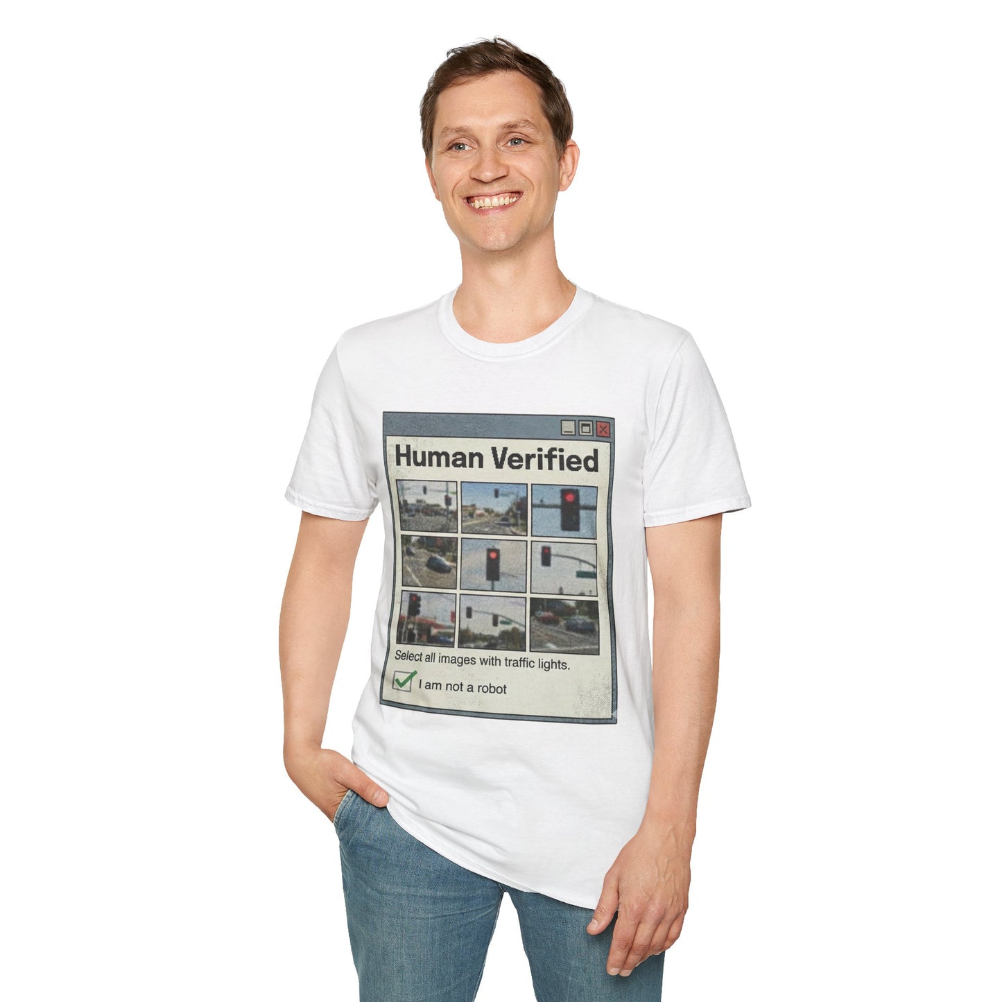 Human Verified T-Shirt – CAPTCHA Traffic Light Graphic Shirt