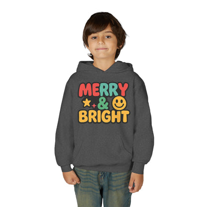 Youth Hoodie — 'Merry & Bright' Colorful Holiday Kids Sweatshirt