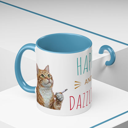 Happy and Dazzling Smoking Cat Coffee Mug — Cute Ginger Cat Accent Mug (11/15oz) (free shipping)