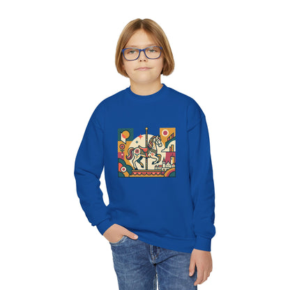 Youth Crewneck Sweatshirt — Retro Carousel Horse Graphic
