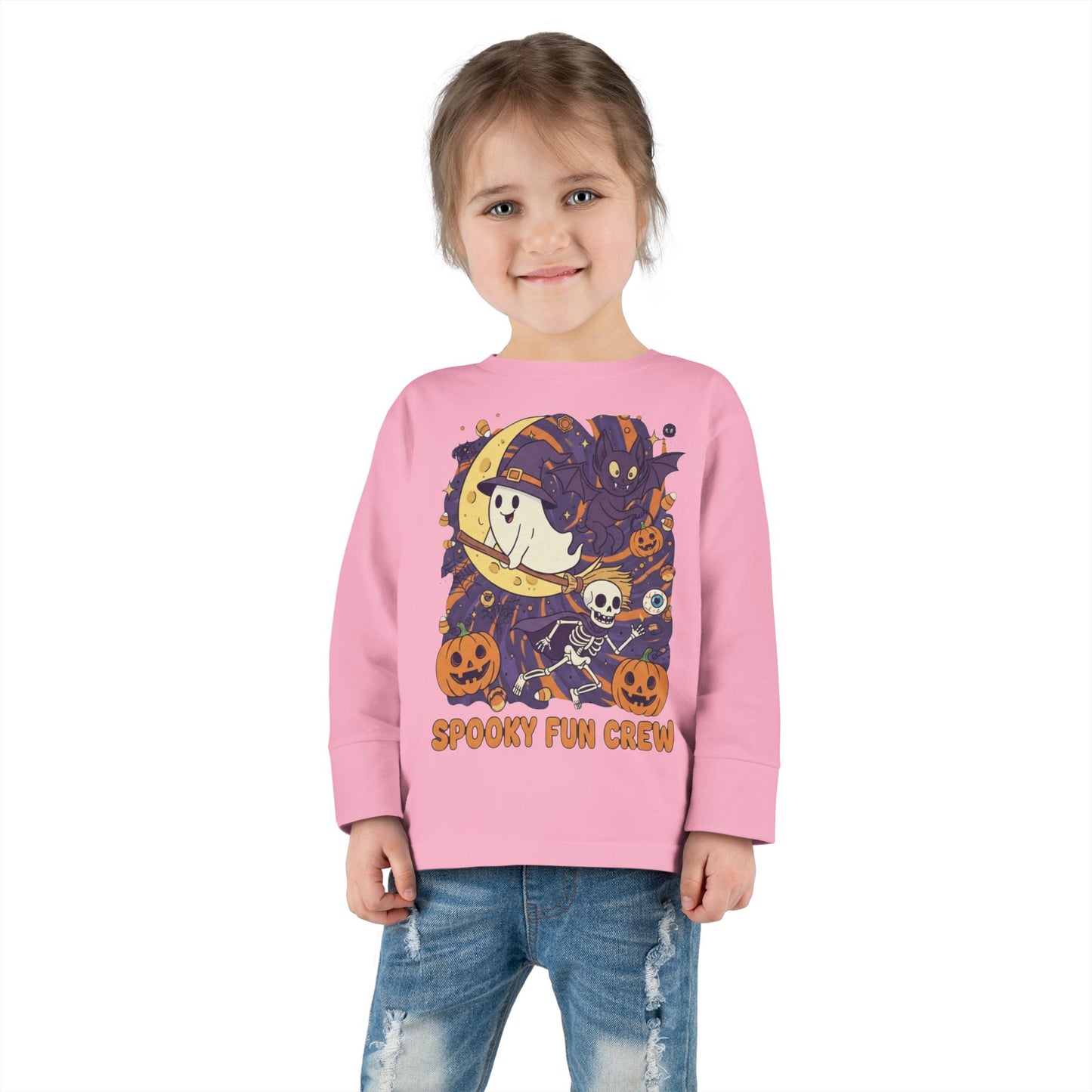 Toddler Halloween Long Sleeve Tee, Spooky Fun Crew Shirt, Kids Halloween Apparel, Fall Outfit for Toddlers, Halloween Party Wear