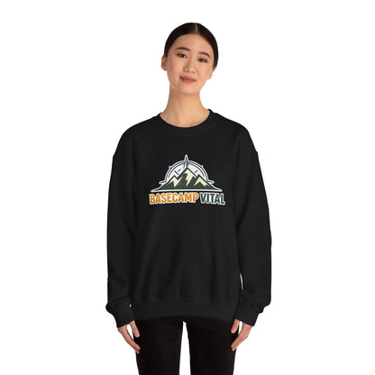 Base Camp Vital Mountain Embroidered Crewneck Sweatshirt | Cozy Hiking & Camping Pullover | 50/50 Midweight  Vital Mountain Crewneck Sweatshirt — Outdoor Adventure Logo Pullover (free shipping)