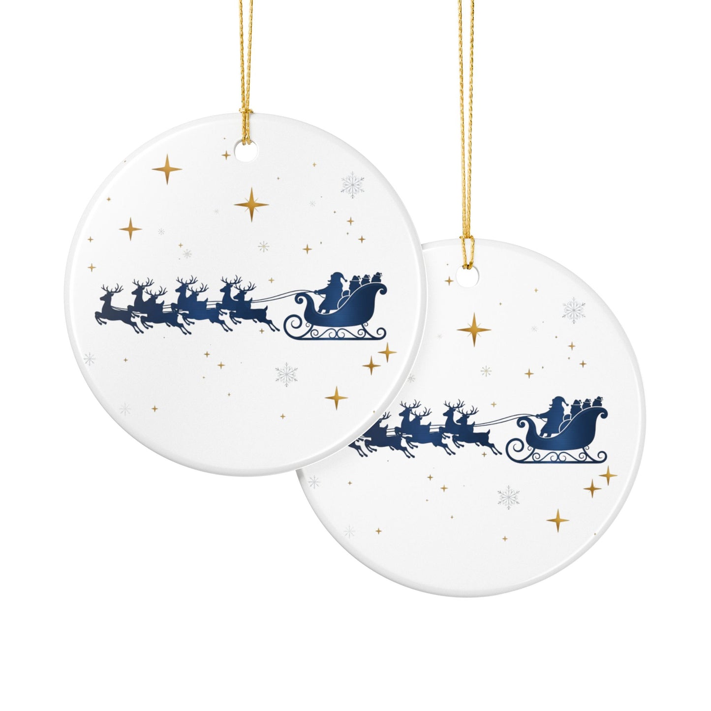 Ceramic Christmas Ornament — Santa Sleigh & Reindeer Holiday Decoration