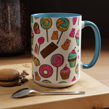 Sweet Treats Coffee Mug — Colorful Candy & Dessert Pattern Accent Mug (11/15oz)