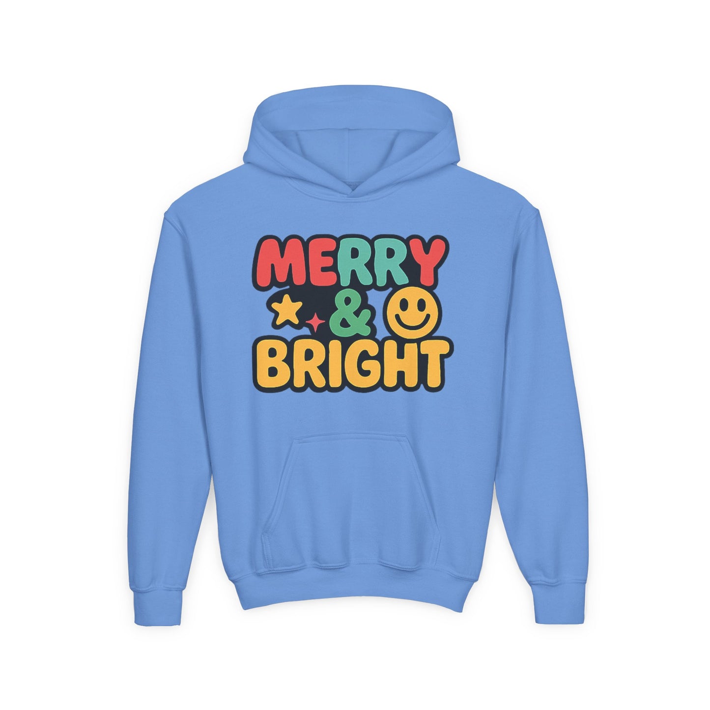 Youth Hoodie — 'Merry & Bright' Colorful Holiday Kids Sweatshirt