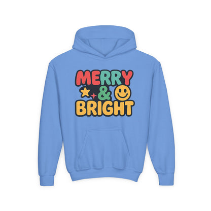 Youth Hoodie — 'Merry & Bright' Colorful Holiday Kids Sweatshirt