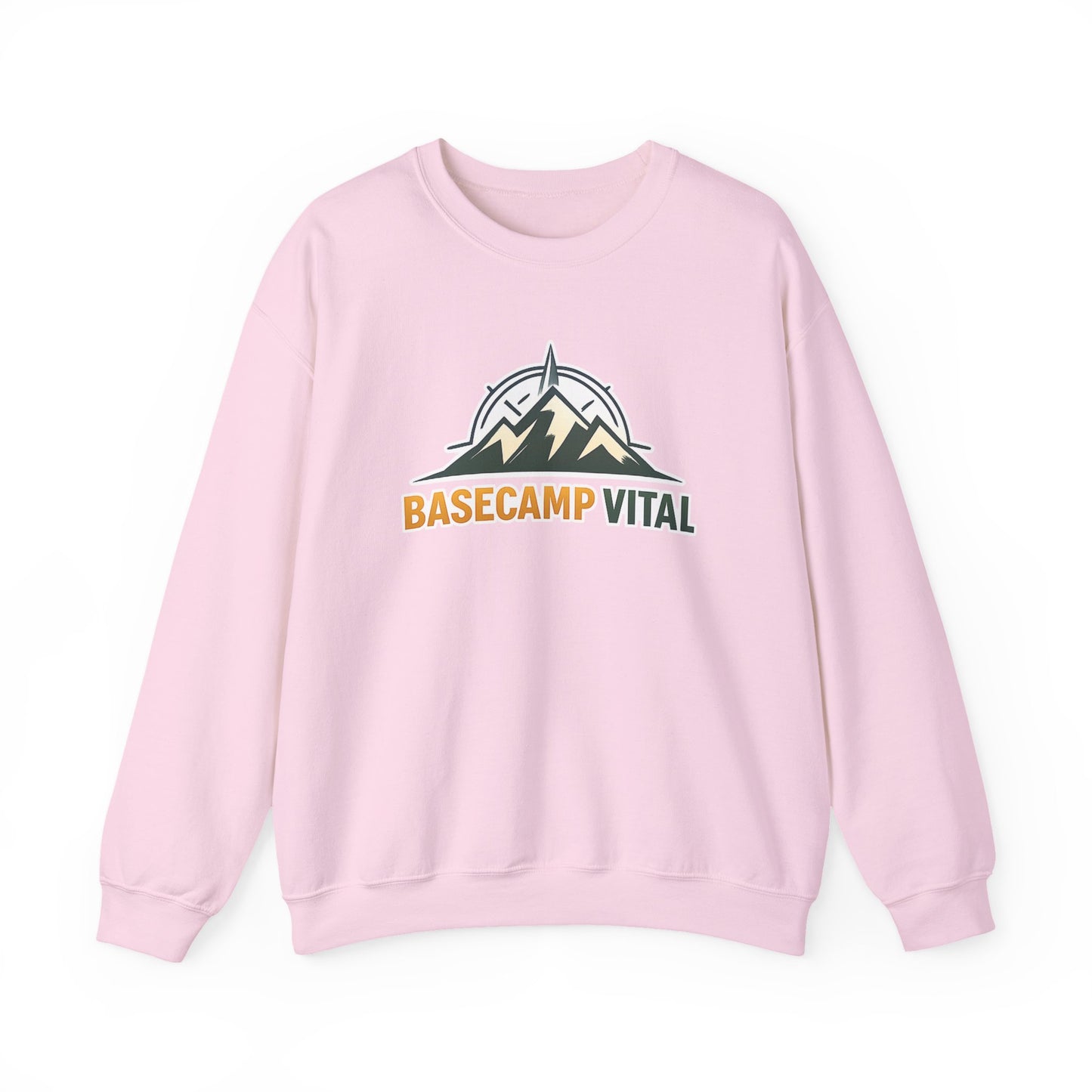Base Camp Vital Mountain Embroidered Crewneck Sweatshirt | Cozy Hiking & Camping Pullover | 50/50 Midweight  Vital Mountain Crewneck Sweatshirt — Outdoor Adventure Logo Pullover (free shipping)