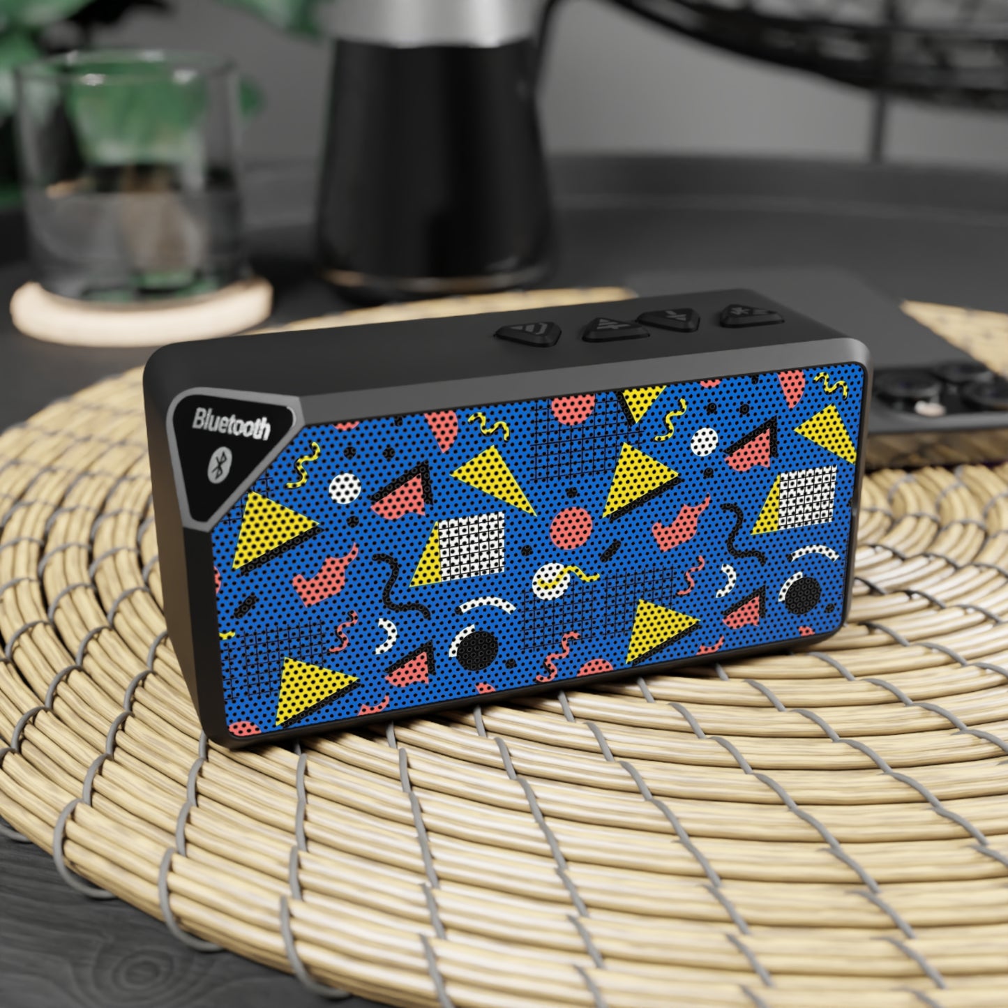 80’s Memphis Retro Geometric Bluetooth Speaker — Colorful 80s-Inspired Portable Audio