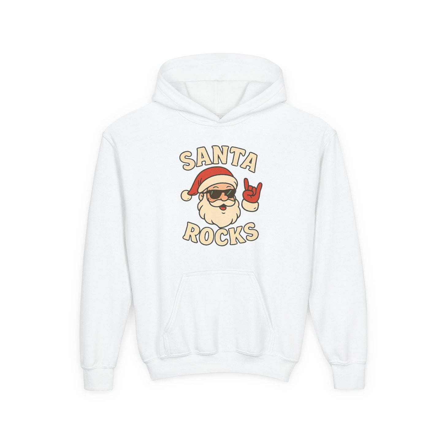 Youth Hoodie — "Santa Rocks" Cool Santa Christmas Sweatshirt