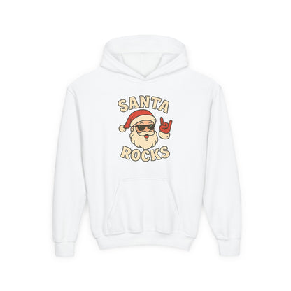 Youth Hoodie — "Santa Rocks" Cool Santa Christmas Sweatshirt