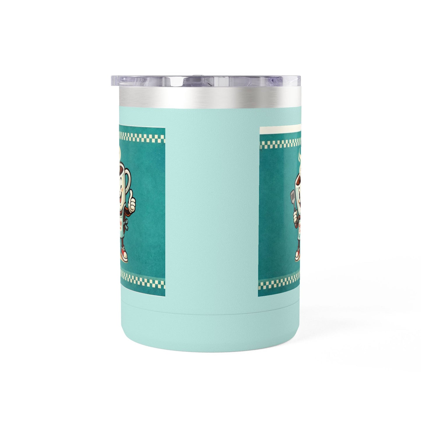 Perky’s Cafe KS Retro Teal 15oz Stainless Tumbler w/ Handle-  Mug Tumbler — Cute Smiling Coffee Cup Character, 15oz Travel Mug (free shipping)