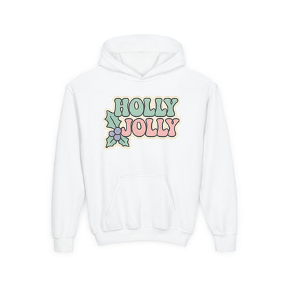 Girls Youth Hoodie — 'Holly Jolly' Pastel Christmas Holiday Sweatshirt