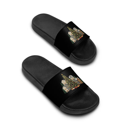 Christmas town, holiday seemed , Christmas treeWomen's Slide Sandals
