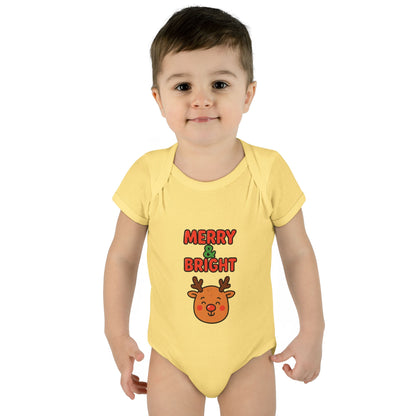 Merry & Bright Baby Bodysuit - Cute Reindeer Christmas Infant Onesie