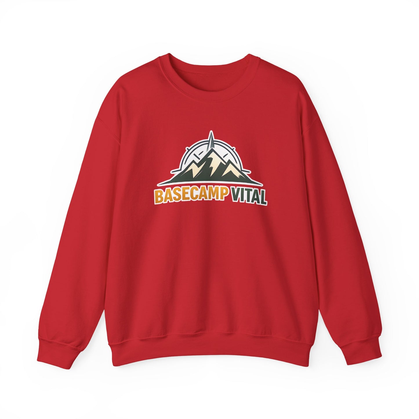 Base Camp Vital Mountain Embroidered Crewneck Sweatshirt | Cozy Hiking & Camping Pullover | 50/50 Midweight  Vital Mountain Crewneck Sweatshirt — Outdoor Adventure Logo Pullover (free shipping)