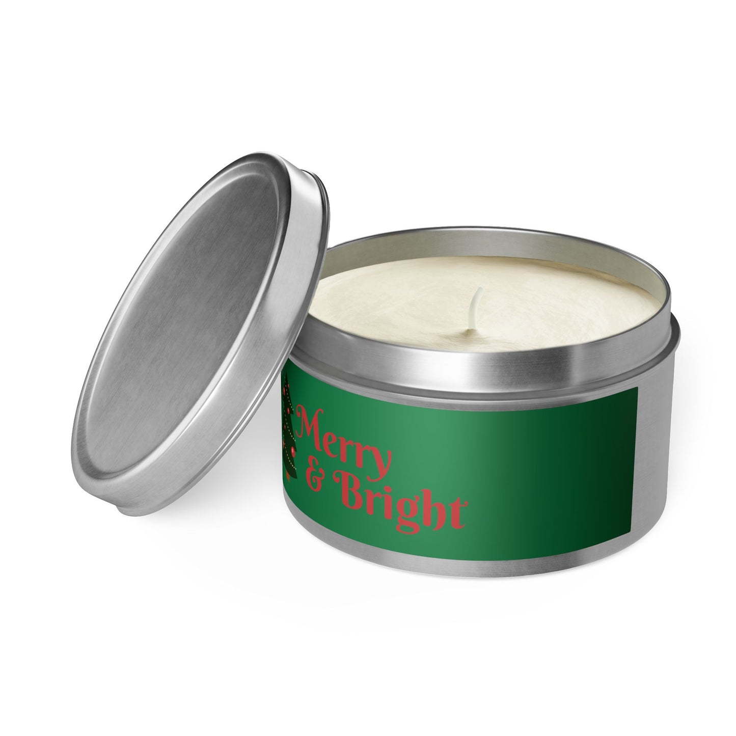 Merry & Bright Christmas eco-friendly Tin Candle — Holiday Scented Soy Candle- the give back candle collection