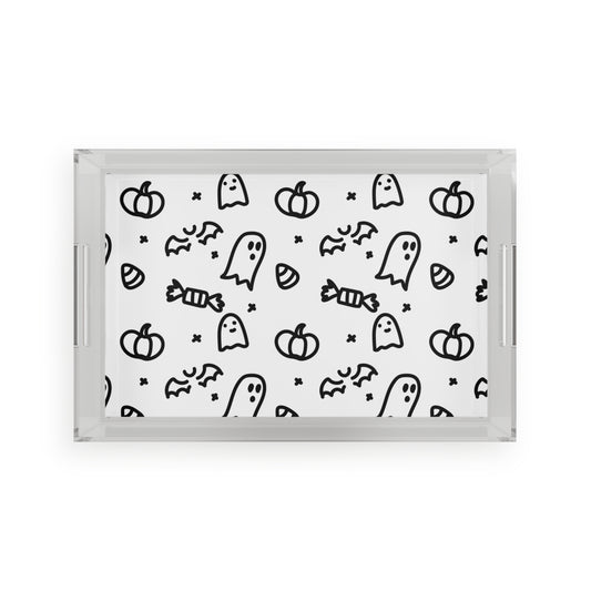 Halloween Acrylic Serving Tray with Ghost and Pumpkin Design