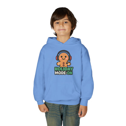 Youth Hoodie — 'Holiday Mode On' Gingerbread Headphone Christmas Sweatshirt