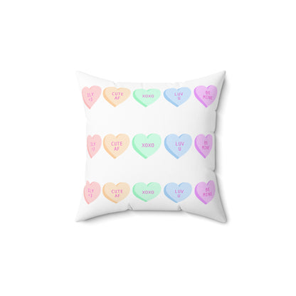 Candy Heart Conversation Pillow — Pastel Valentine Decorative Throw Pillow (free shipping)