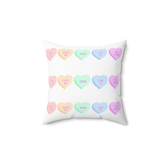 Candy Heart Conversation Pillow — Pastel Valentine Decorative Throw Pillow (free shipping)