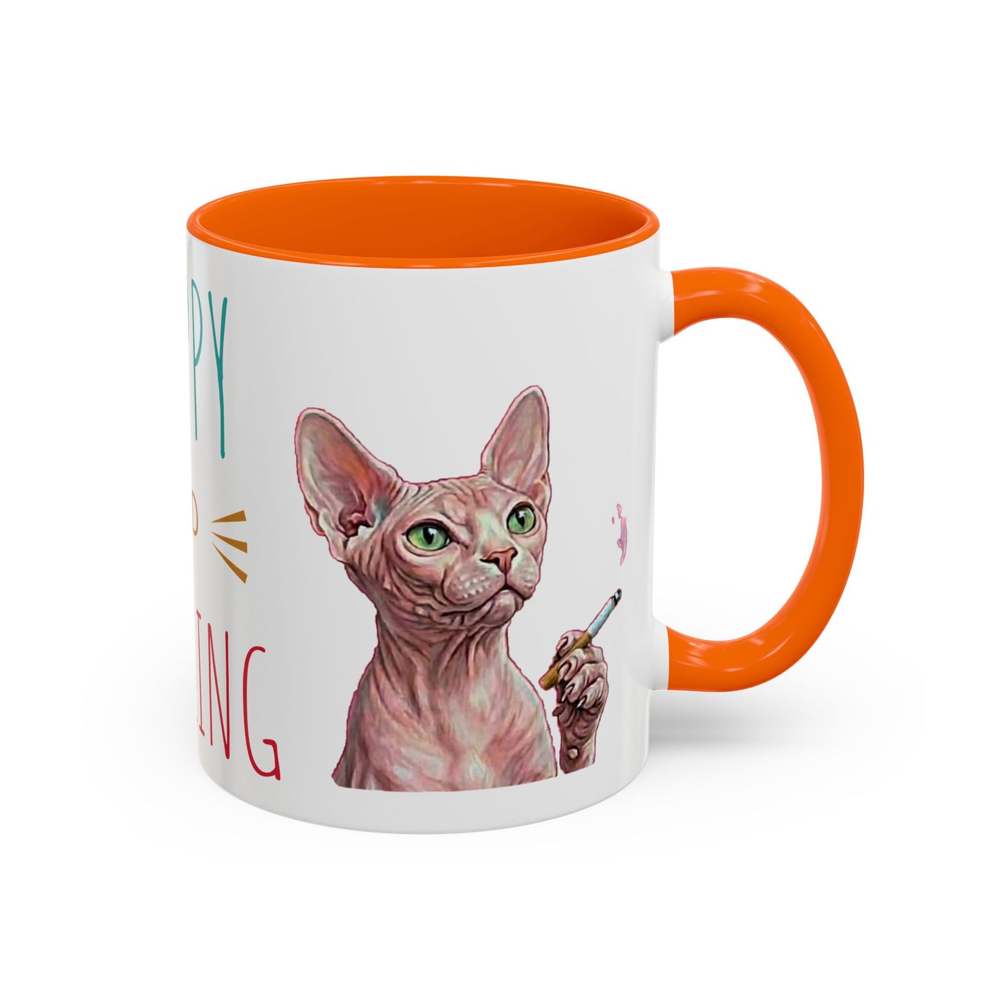 Happy and Dazzling smoking Cat Coffee Mug — Sphynx Cat Accent Mug (11/15oz) (free shipping)