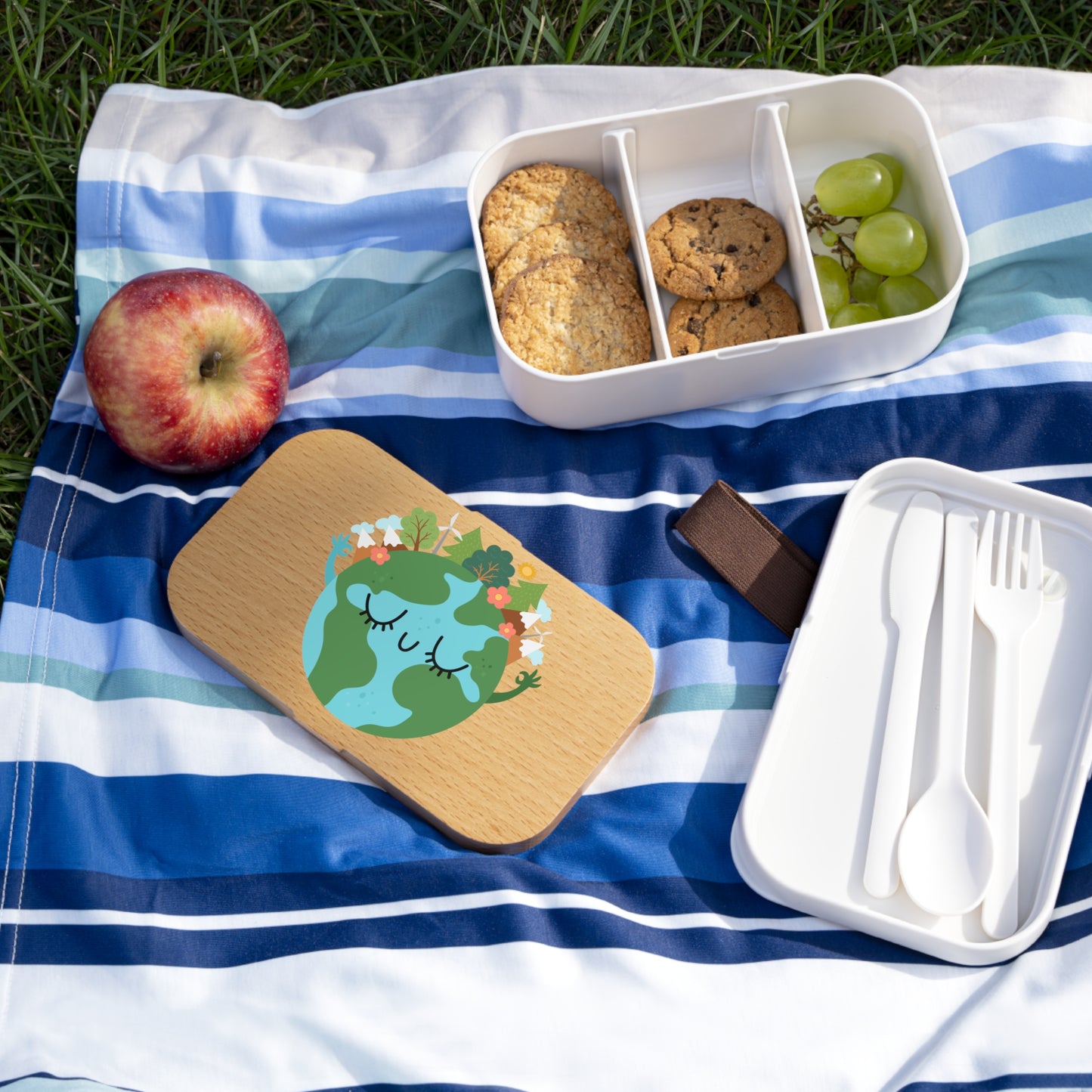 Eco-Friendly earth day Bento Lunch Box with Smiling Earth Design