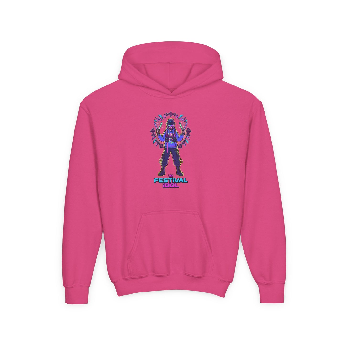 Youth Hoodie — Neon k-Pops Gamer Girl Graphic “Pixel Pal” Streetwear