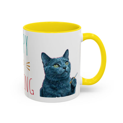 Happy and dazzling smoking cat Coffee Mug — "Happy and Dazzling" Cat Accent Mug (11/15oz) (free shipping)