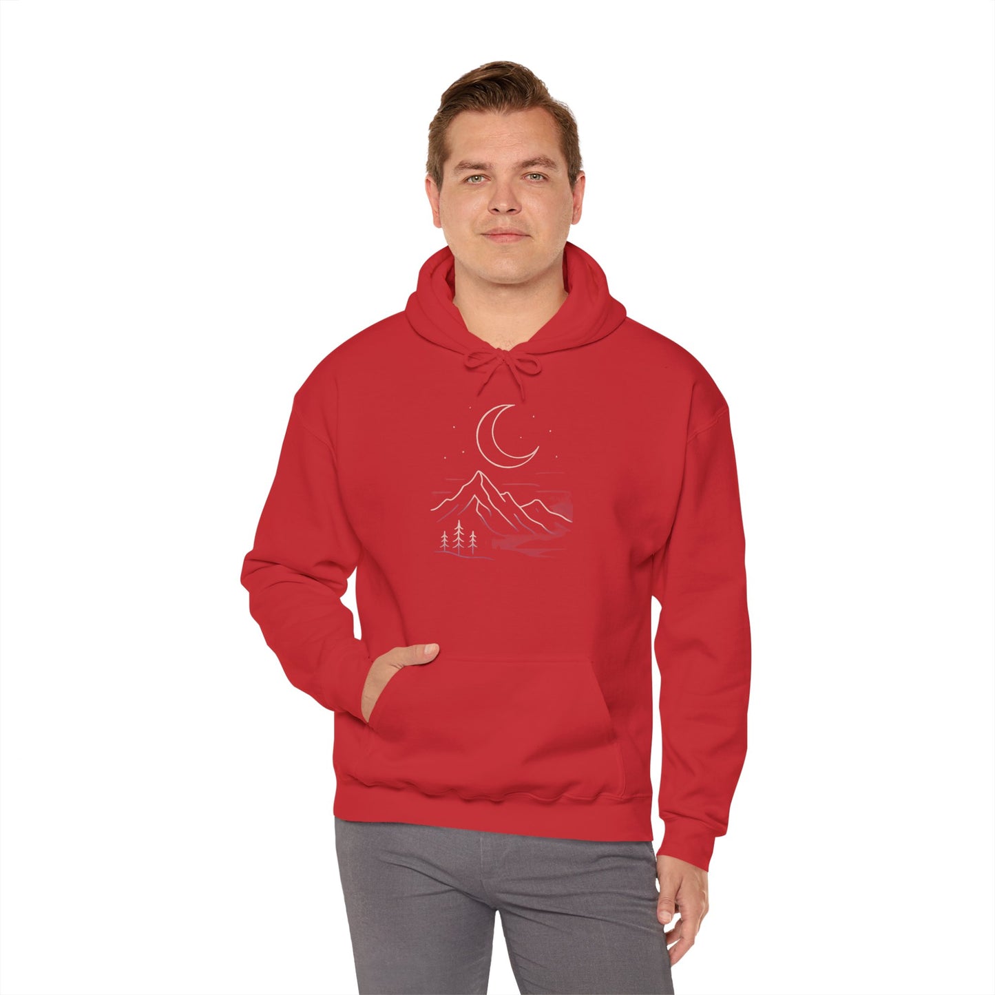 Mountain Moonline Hoodie — base camp vital gear- Minimal Crescent & Peaks Graphic Sweatshirt