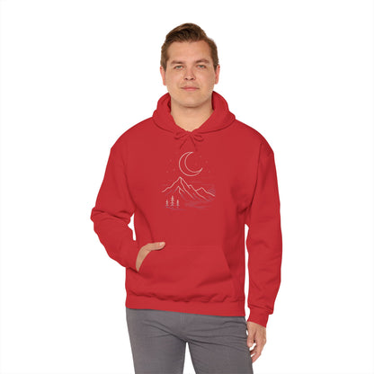 Mountain Moonline Hoodie — base camp vital gear- Minimal Crescent & Peaks Graphic Sweatshirt