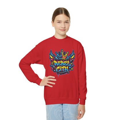 Youth Crewneck spray paint style- Sweatshirt - Colorful Rebel City Graffiti Crown Design