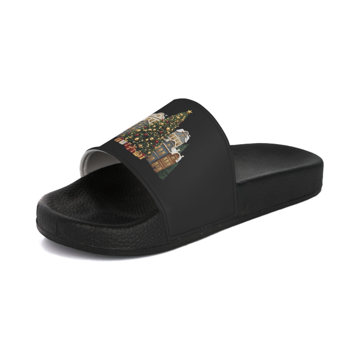 Christmas town, holiday seemed , Christmas treeWomen's Slide Sandals