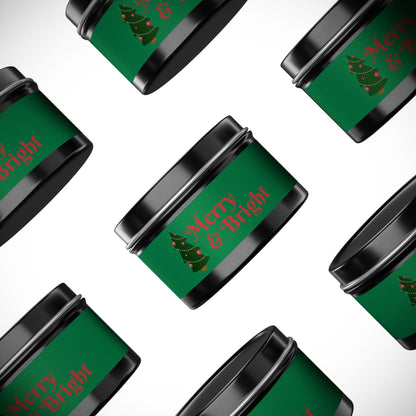 Merry & Bright Christmas eco-friendly Tin Candle — Holiday Scented Soy Candle- the give back candle collection