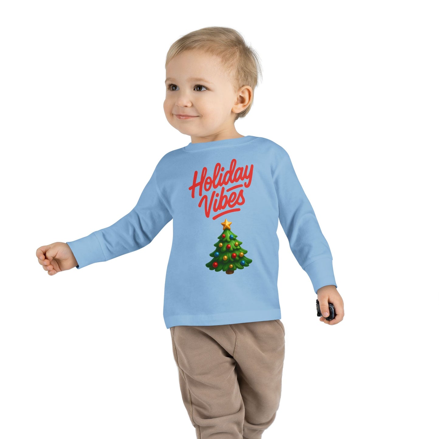 Holiday Vibes unisex Toddler Long Sleeve Tee – Cute Christmas Tree Kids Shirt