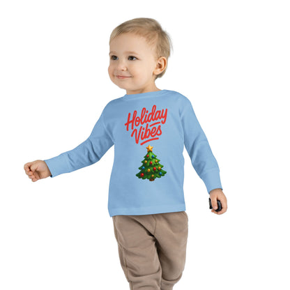 Holiday Vibes unisex Toddler Long Sleeve Tee – Cute Christmas Tree Kids Shirt