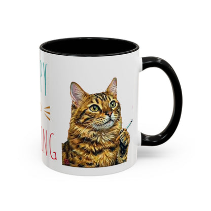 Happy and Dazzling smoking Cat Coffee Mug- cat smoking cigarette- funny (free shipping)