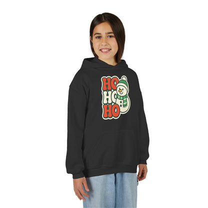 Youth kids Christmas Hoodie - 'HO HO HO' Snowman Holiday Sweatshirt