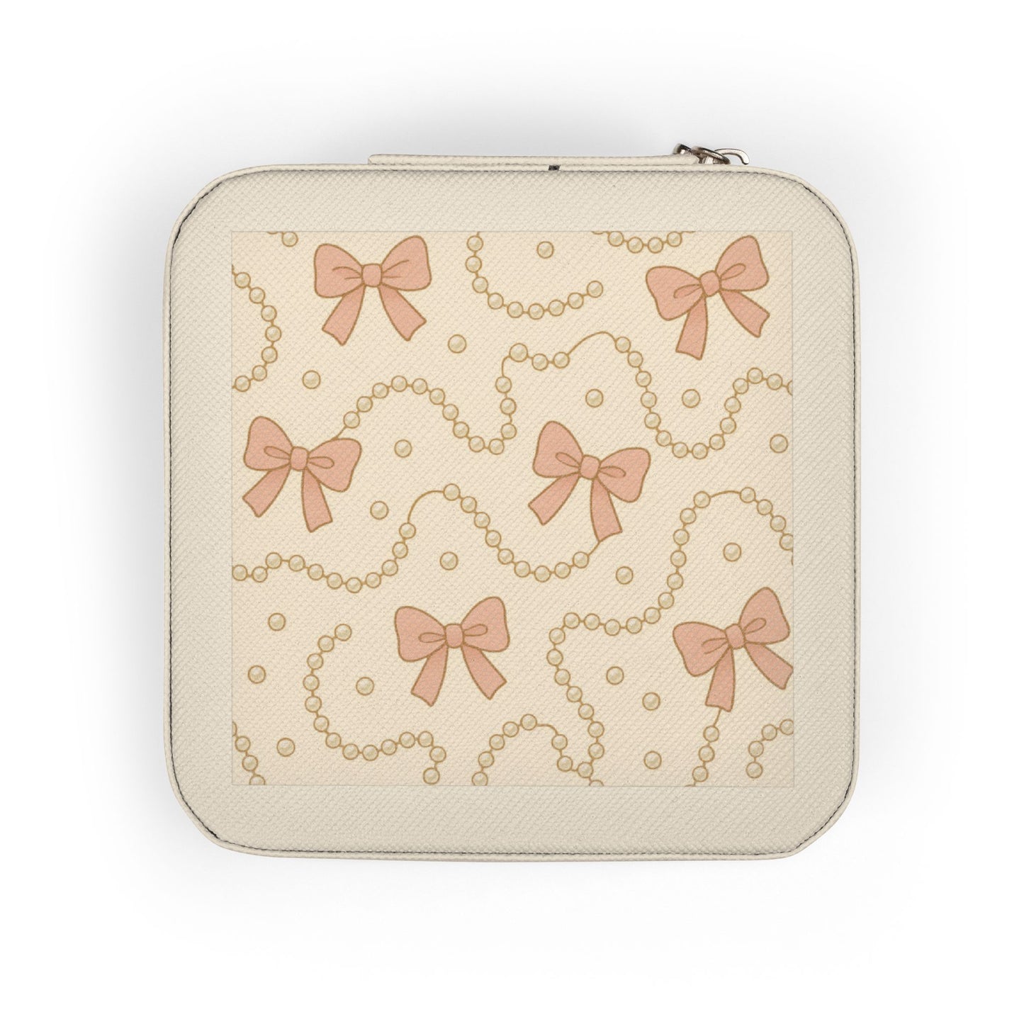 Bow Pattern Jewelry Travel Case – Compact Pink Ring & Earring Organizer