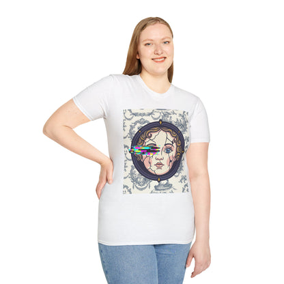 Glitch retro cracked porcelain doll face- Rococo Smartphone Toile - T-Shirt — Retro Mythology Art Tee